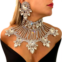 Exaggerated Leaf shaped Necklace Earring Set Women's Accessories Rhinestone Jewelry Set Banquet Party Jewelry Two Piece Set Jewe