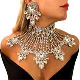 Exaggerated Leaf shaped Necklace Earring Set Women's Accessories Rhinestone Jewelry Set Banquet Party Jewelry Two Piece Set Jewe