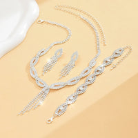 4PC Women's Fashion Copper Claw Chain Hollow Tassel Necklace Earrings Bracelet Jewelry Set Wedding Banquet Party Festival Gift