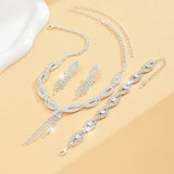 4PC Women's Fashion Copper Claw Chain Hollow Tassel Necklace Earrings Bracelet Jewelry Set Wedding Banquet Party Festival Gift