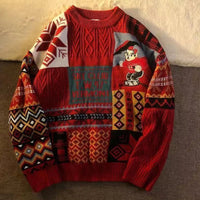 American Vintage Street Knit Sweater Christmas Long Sleeve Bear Pullover O Neck Loose Lazy Casual Top Harajuku Y2K Sweater