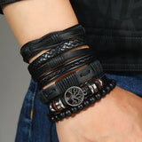 Red 6 Pc/set Tree Black Wrap Woven Handmade Wood Beads Bracelets Male Women Leather Bracelets Men Bangle Wholesale Jewelry Gift