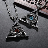 Retro God's Eye Triangular Devil's Eye Pendant Necklace Men's Fashion Hip Hop Trendy Cool Jewelry