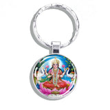 Hinduism Keychains Ganesha Vishnu Goddess of Kashmi Wealth Shiva Amulet Key Chain Glass Dome Keyring India Buddhism Jewelry Gift