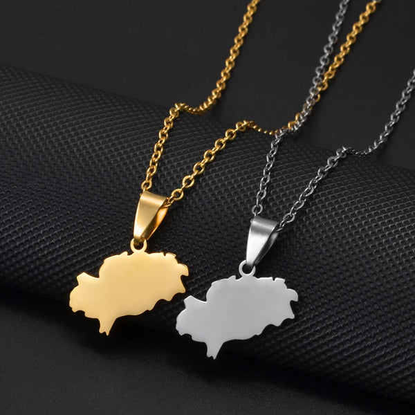 Anniyo 2.3cm Spain Ibiza Map Pendant Necklaces for Women Girl Iviza Ivica Stainless Steel Jewelry #012462