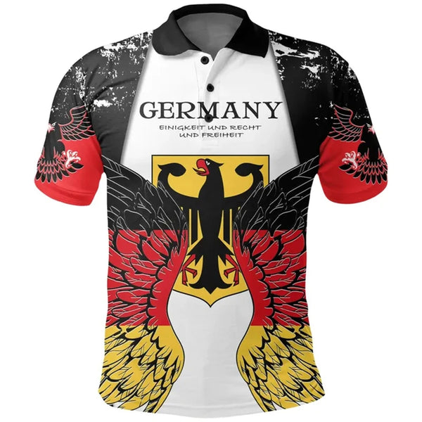German Coat Of Arms Polo Shirt For Men 3D Print Germany Map Street Fashion Short Sleeve Lapel Tee Summer New Graffiti Polo Top