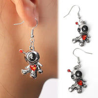 Gothic Creative Funny Voodoo Doll Red Heart Pendant Earrings Necklcae Punk Cartoon Holiday Decoration Accessories Halloween Gift