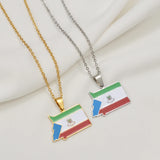 Anniyo Equatorial Guinea Map Pendant Necklaces Stainless Steel Jewelry #003562