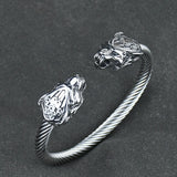 Men Stainless Steel Viking Wolf Geri and Freki Bear Paw Head Bangle amulet Bracelets for Male Gift