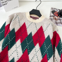 SINGREINY Christmas Style Knitting Warm Sweater O Neck Long Sleeves Argyle Design Loose Pullovers 2025 Autumn Casual Women Tops