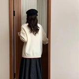 Xingqing Christmas y2k Sweaters Women Clothes Heart Print Round Neck Long Sleeve Knitted Pullover Tops 2000s Aesthetic Clothing