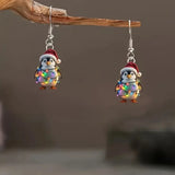 YAOLOGE Fun Leisure Santa's Hat Colorful Light Strip Penguin Earrings 2D Acrylic Design Women Winter Atmosphere Eardrop Gifts