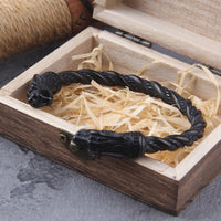 Black Stainless Steel Nordic Viking Norse Dragon Bracelet Men Wristband Cuff Bracelets with Viking Wooden Box