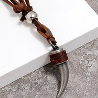 Kirykle Horn Pendant Necklace Men Brown Genuine Leather Necklace Jewellery Manmade Ethnic Charm Accessories DropShipping