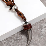 Kirykle Horn Pendant Necklace Men Brown Genuine Leather Necklace Jewellery Manmade Ethnic Charm Accessories DropShipping
