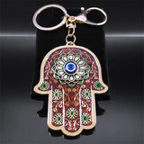 Islam Hand of Fatima Turky Blue Eyes Keychain Lucky Eye Hamsa Hands Flower Keyring Pendant Men Women Jewelry chaveiro para carro