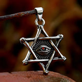 Fashion Vintage 316L Stainless Steel All Seeing Eyes Pendant With Red/Green Stone Hexagram Necklace Egyptian Style Male Jewelry