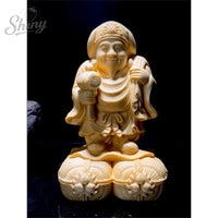 Hand Carved Wooden Daikokuten Statue Figurine - Japanese Seven Lucky Gods Wealth God Prosperity Fortune fengshui Ornament