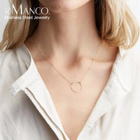 e-Manco Minimalist Choker Necklace Simple Stainless Steel Necklace for Women Round Circle Pendant Necklace 9MM/11MM/15MM/20MM