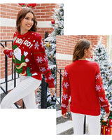 Fairyshely 2025 Autumn Winter O Neck Knitted Sweater Women Casual Christmas Patchwork Pullover Ladies Long Sleeve Loose Jumper