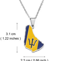 Anniyo 3.1cm Barbados Map Flag Pendant Necklaces Barbados Maps Caribbean Sea Jewelry Stainless Steel Material @098321B