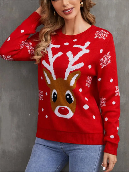 Autumn And Winter Cartoon Christmas Sweater O Neck Pullover Knitted Sweater New Fashion Elegant Casual Loose Party Sweaters