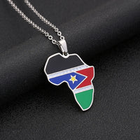 2024 New fashion stainless steel Republic of South Sudan flag necklace for women and men couples ethnic style accessory collarbo