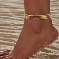 4pcs/set Luminous Colorful Rice Bead Bracelet For Women Men Handmade Elastic Beaded Anklet Glow In The Dark Jewelry Beach Gifts