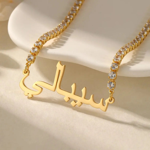 MYDIY Luxury Tennis Chain Personalized Arabic Necklace Arabic Calligraphy Custom 18k gold plated Name Pendant Jewelry For Women