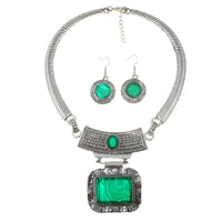Bohemia Ethnic Vintage Alloy Acrylic Sheet Statement Choker Necklace And Earrings Jewelry Set For Women Party Accessories