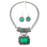 Bohemia Ethnic Vintage Alloy Acrylic Sheet Statement Choker Necklace And Earrings Jewelry Set For Women Party Accessories