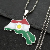 Kurdistan Region Map Necklace for Women Men Chains Stainless Steel Kurdish Flag Map Pendants Necklace Jewelry Collar N6212S01