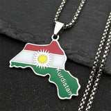 Kurdistan Region Map Necklace for Women Men Chains Stainless Steel Kurdish Flag Map Pendants Necklace Jewelry Collar N6212S01