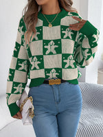 VigoCasey 2025 Autumn Winter Christmas Knitted Sweater Women Casual Plaid Print Pullover Lady Lantern Long Sleeve Loose Jumper