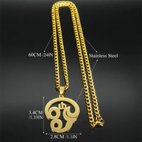 India Tamil Om Symbol Pendant Necklace Women Men Stainless Steel Gold Color Buddhist Om Shiva Yoga Necklaces Jewelry 8089-QKC