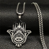 Hamsa Hand of Fatima Stainless Steel Necklaces Men Fatima´s Hand Turkish Eye Necklaces Pendants Jewelry collier homme N933S02