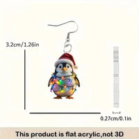 YAOLOGE Fun Leisure Santa's Hat Colorful Light Strip Penguin Earrings 2D Acrylic Design Women Winter Atmosphere Eardrop Gifts