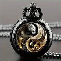 Retro Golden And Silvery Double Dragon Quartz Pocket Watch