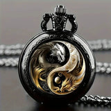 Retro Golden And Silvery Double Dragon Quartz Pocket Watch