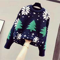 Women's Sweater New Christmas Tree Snow Youthful woman Clothes Long Sleeve Tops Blouse O-neck Sweatshirts Y2K Knitwear All-match