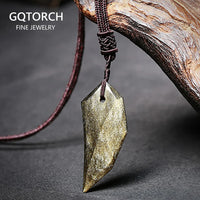 Natural Ice Gold Color Obsidian Wolf Tooth Pendant Necklace For Women And Men Sweater Rope Amulets Talismans Jewelry
