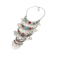 Boho Ethnic Retro Antique Gold color Alloy Carving Imitation Turquoise Coin Tassel Statement Necklace Women's Party Accessories
