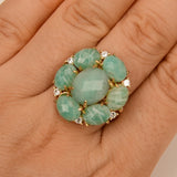 G-G Natural Amazonite Blue Crystal Cubic Zirconia Flower Shape Ring Fashion Gift