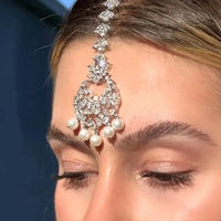 Stonefans Boho Indian Pearl Head Chain Wedding Jewellery Women Fashion 2024 Forehead Accessories Arabian Headpiece Rhinestone