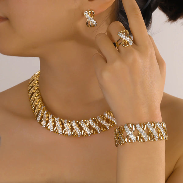 African Vintage Necklace for Women Bracelet Crystal Earrings Engagement Ring Fashion Jewelry Sets Wedding Accessories