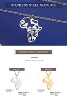 My Shape Africa Map Lion Elephant Monkey Giraffe Pendant Necklaces Men Women Stainless Steel Animal Chain Choker African Jewelry