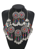 KMVEXO Gypsy Bohemia Chic Vintage Metal Coin Crystal Tassel Jewelry Sets Women Hippie Turkish Ethnic Tribal Necklace Earring Set
