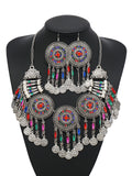 KMVEXO Gypsy Bohemia Chic Vintage Metal Coin Crystal Tassel Jewelry Sets Women Hippie Turkish Ethnic Tribal Necklace Earring Set