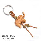 Lucky Wooden Elephant Keychain Handmade Carved Pendant Key Ring for Women Men Religious Gift Boho Jewelry Wholesale