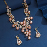 3pcs women's jewelry set, alloy water droplet shaped flower pearl necklace earrings, bride's wedding accessories